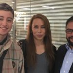 Noah López trans masculine next to Valeria Pinto, trans feminine; both requestes an appointment at the civil registry next to Franco Fuica from OTD Chile