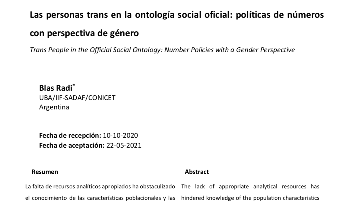 Las personas trans en la ontología social oficial: políticas de números con perspectiva de género
